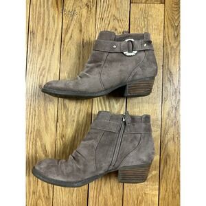 Brown Suede Ankle Boots Buckle Zip Side Block‎ Heel Casual Fashion